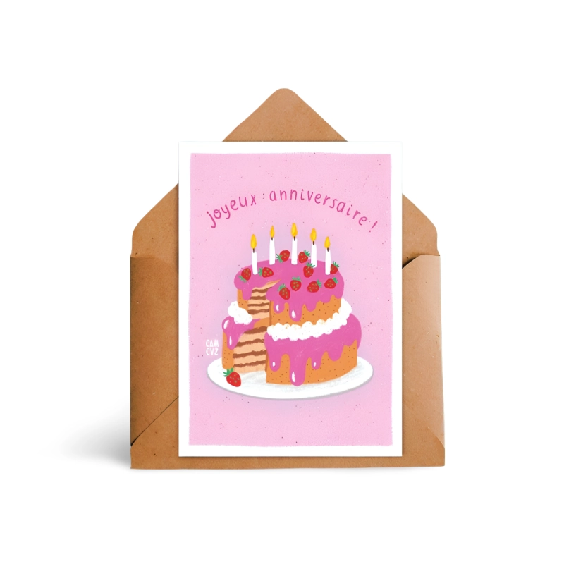 Carte postale "JOYEUX ANNIVERSAIRE PINK CAKE"