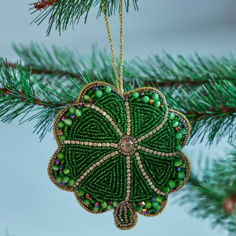 TREFLE PERLE DECORATION DE NOEL - VERT – Image 2