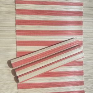 lot set de table modo family rayé rouge foncé ecru maison volumes