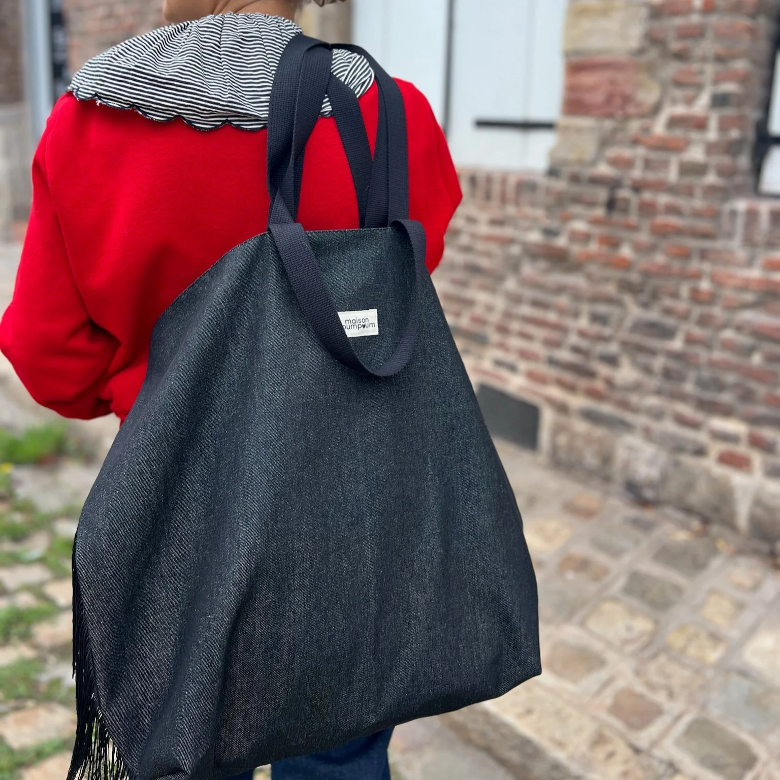 maxi totebag jean noir franges portmaison poumpoum maison volumes saint andré lez lille