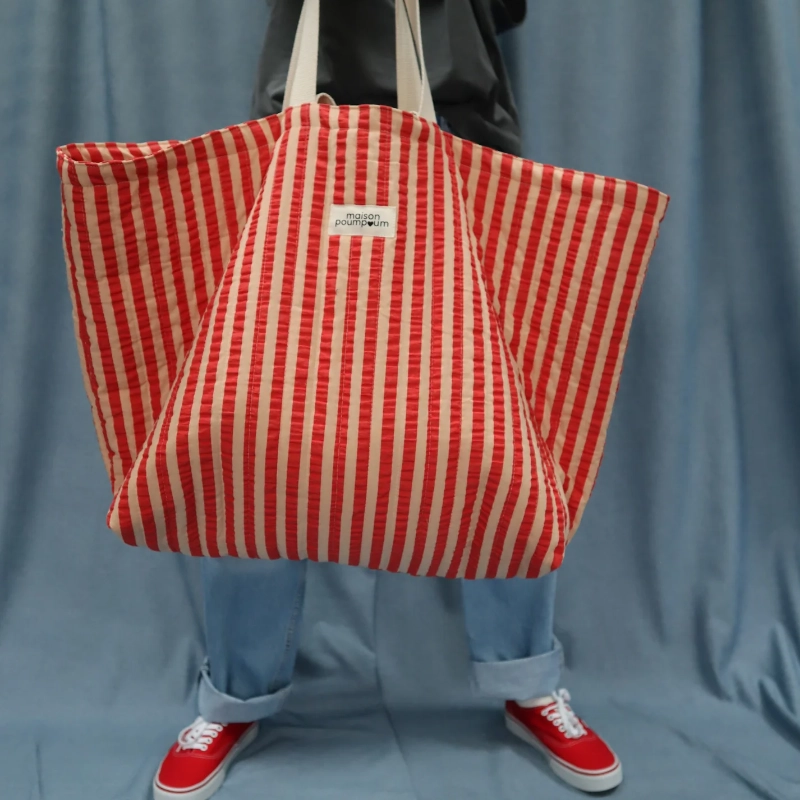 cabas seersucker rayure rouge maison poumpoum1