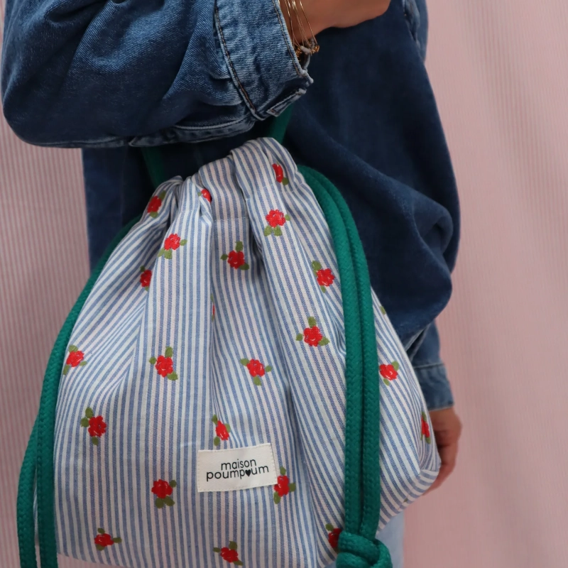 mini sac bourse cordon jacquard rayure fleurie maison poumpoum2
