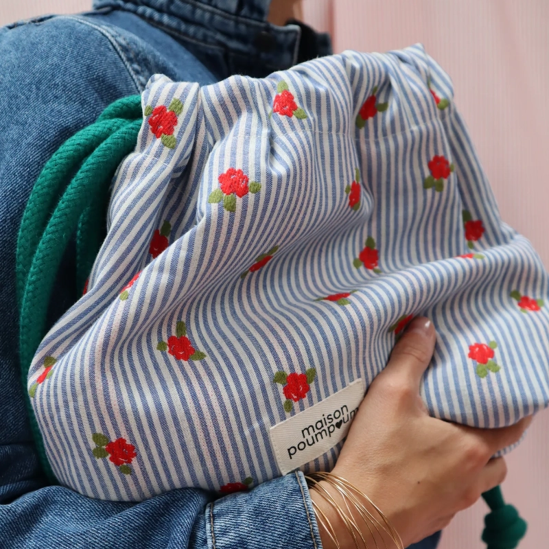 mini sac bourse cordon jacquard rayure fleurie maison poumpoum3
